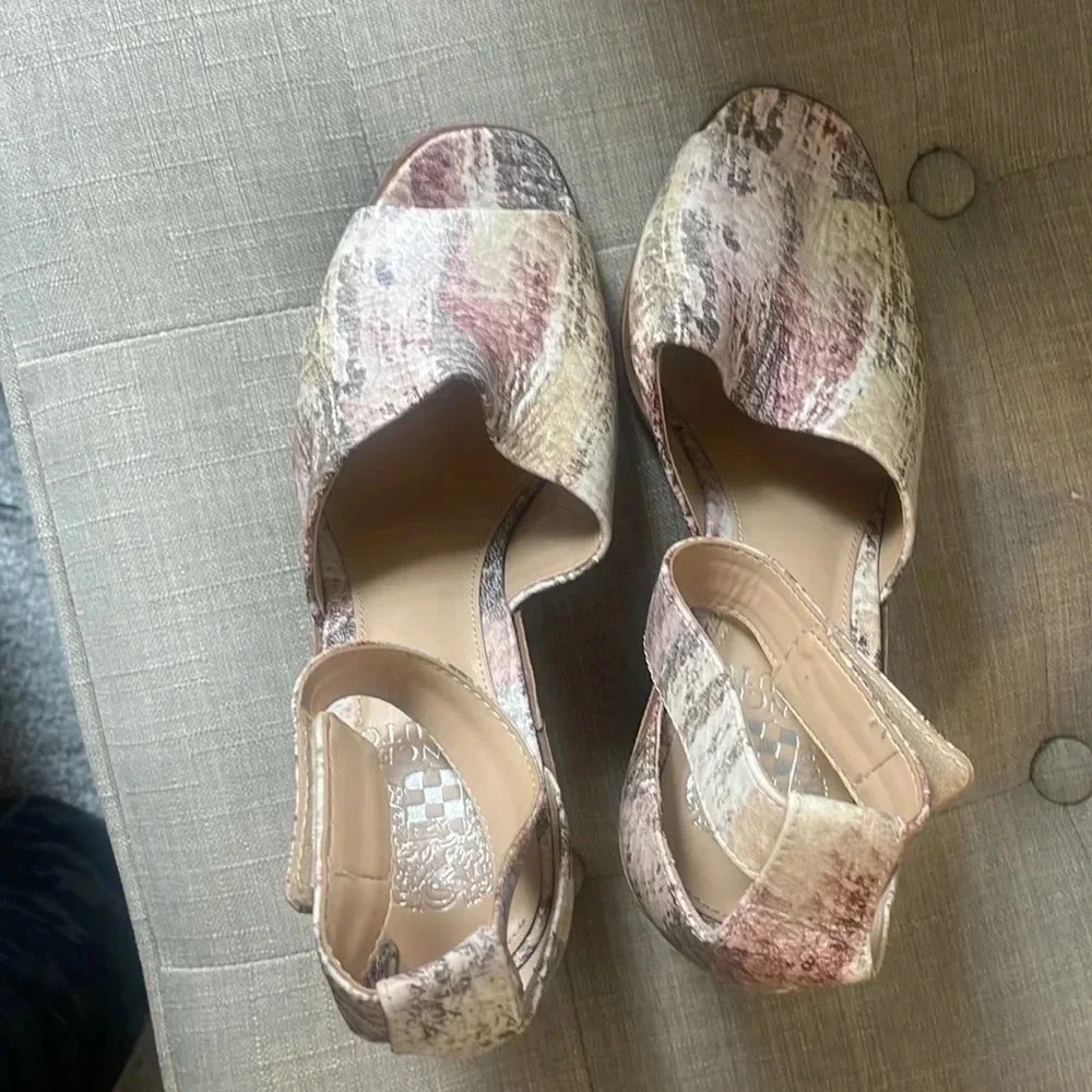 Vince Camuto size 8M ankle strap leather wedge heels